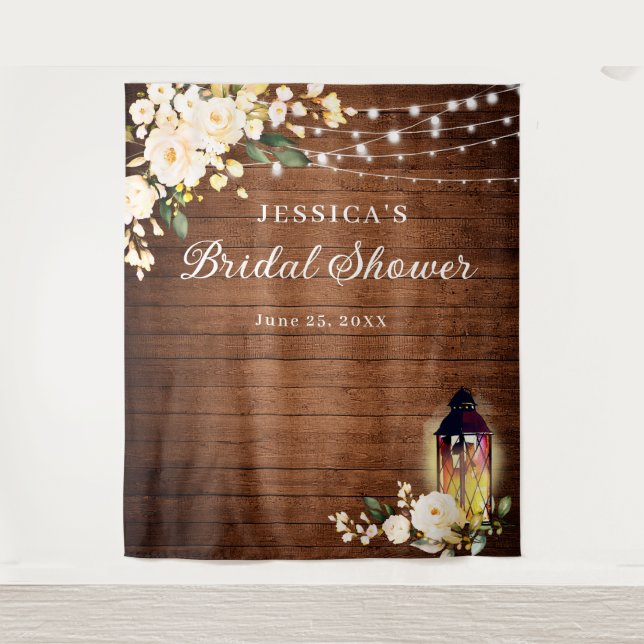 Blush Roses Lantern Wood Bridal Shower Backdrop (Front)
