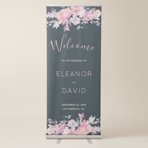 Blush roses navy welcome reception wedding sign