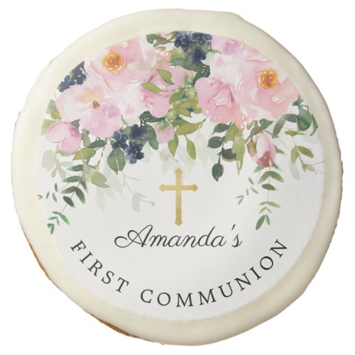 Blush Roses  Peonie Floral First Holy Communion Sugar Cookie