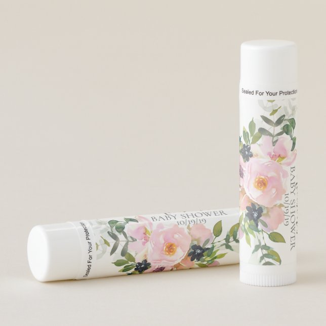 Blush Roses & Peonies Baby Shower Lip Balm (Front)