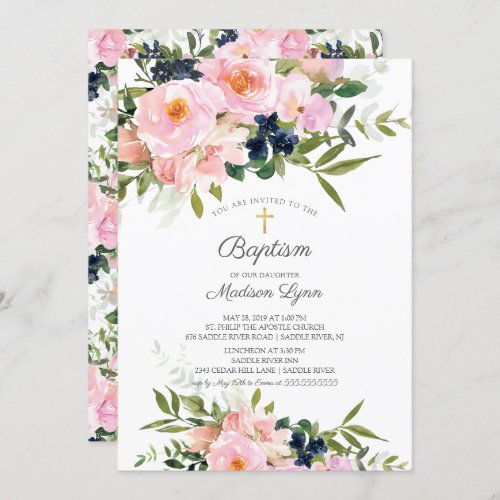 Blush Roses  Peonies Baptism Invitation