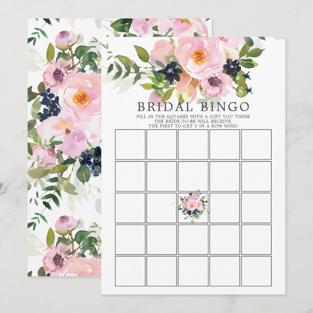 Blush Roses & Peonies BINGO Bridal Shower Game Invitation (Front/Back)
