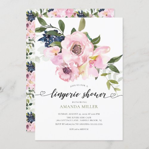 Blush Roses  Peonies Bridal Lingerie Shower Invitation
