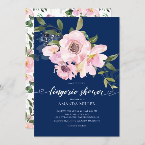 Blush Roses  Peonies Bridal Lingerie Shower Invitation