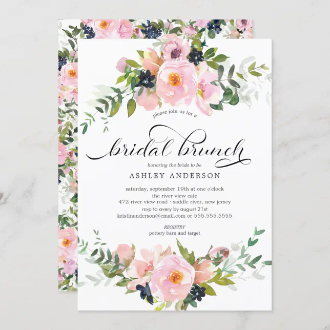 Blush Roses & Peonies Bridal Shower Brunch Invitation | Zazzle