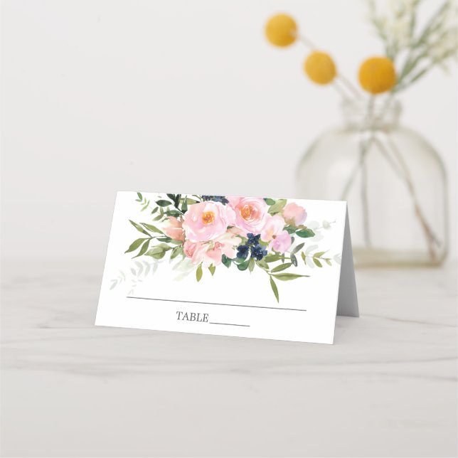 Blush Roses & Peonies Bridal Shower Place Card (Front)
