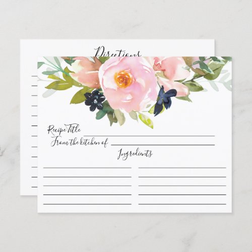 Blush Roses  Peonies Bridal Shower Recipe Card