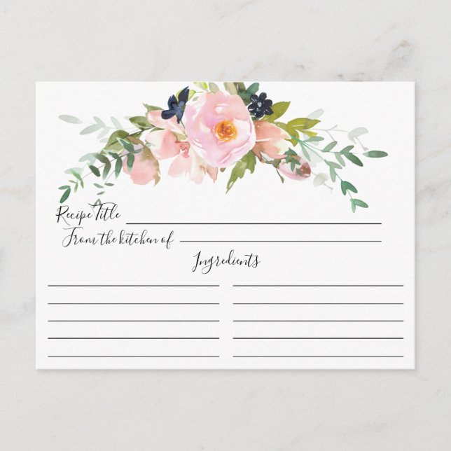 Blush Roses & Peonies Bridal Shower Recipe Card (Front)