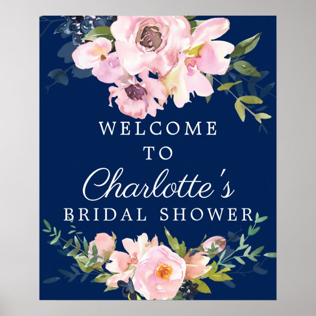 Blush Roses & Peonies Bridal Shower Welcome Sign (Front)