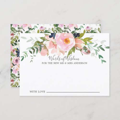 Blush Roses  Peonies Bride Words of Wisdom Card
