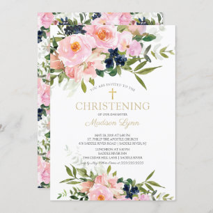 Blush Roses & Peonies Christening Invitation