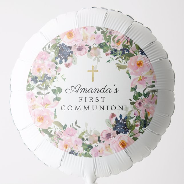 Blush Roses & Peonies First Communion Balloon (Front)
