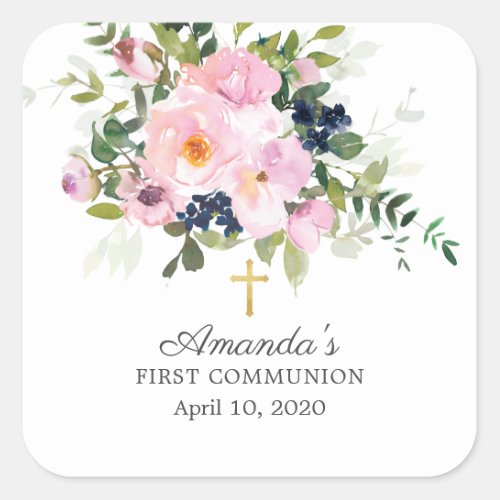 Blush Roses  Peonies First Communion Sticker