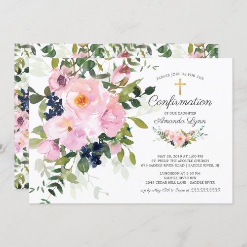 Blush Roses  Peonies Floral Confirmation Invitation
