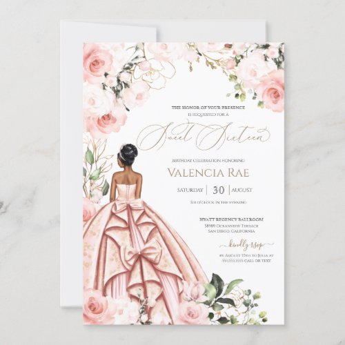 Blush Roses Pretty in Pink Beautiful Gown Sweet 16 Invitation