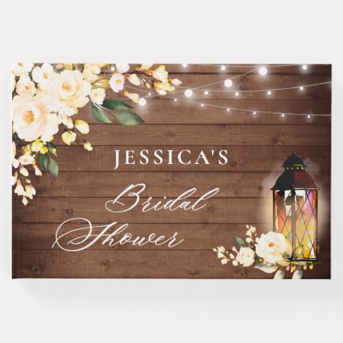 Blush Roses Rustic Wood Lantern Bridal Shower Guest Book