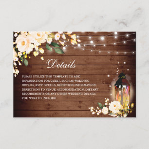 Blush Roses Rustic Wood Lantern Wedding Details Enclosure Card