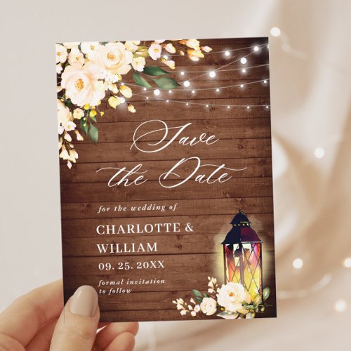 Blush Roses Rustic Wood Wedding Save the Date Postcard