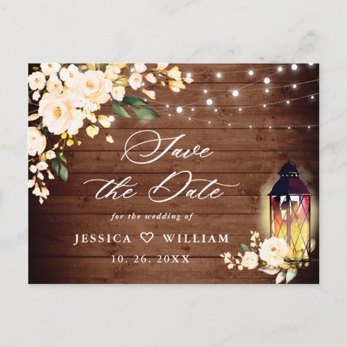 Blush Roses Rustic Wood Wedding Save the Date Postcard