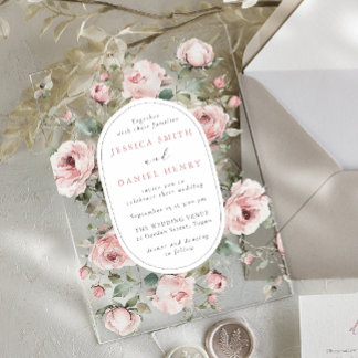Blush Roses & Sage Floral Frame Wedding Acrylic Invitations