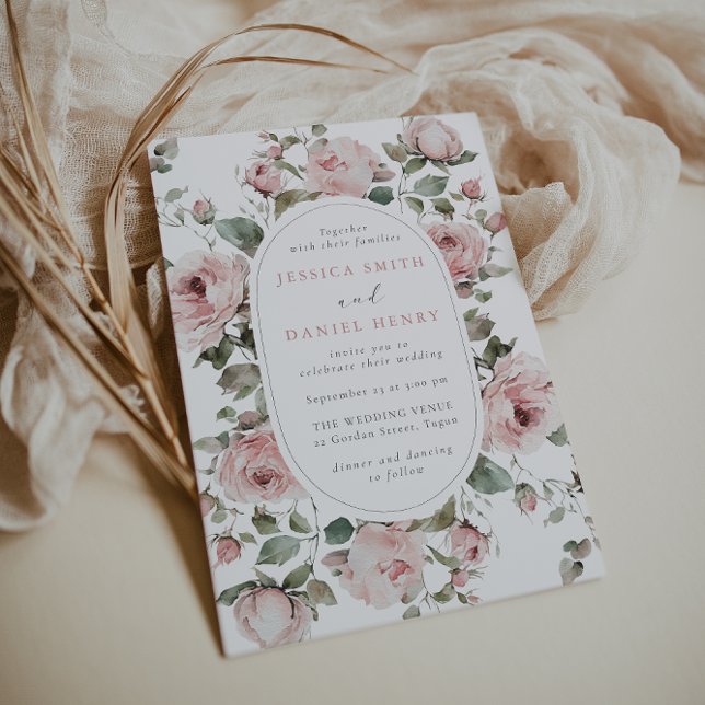 Blush Roses & Sage Floral Frame Wedding Invitation (Creator Uploaded)