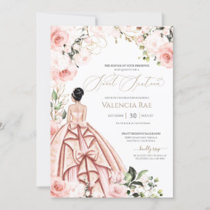 Blush Roses Sweet 16 Pretty in Pink Beautiful Gown Invitation