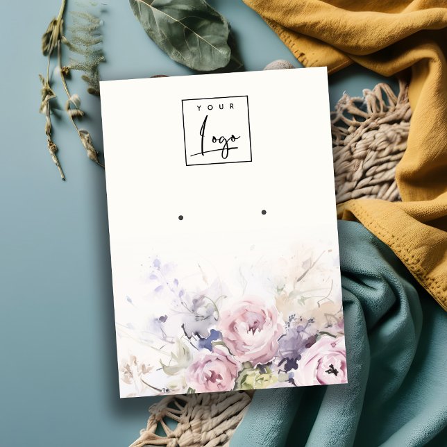 Blush Roses Watercolor Floral Earring Logo Display Business Card (Creator Uploaded)