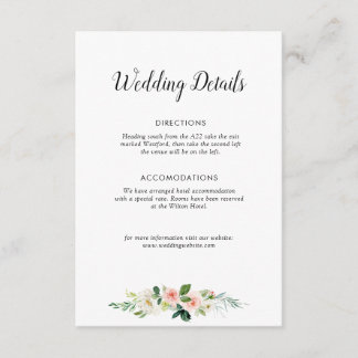 blush roses wedding details card