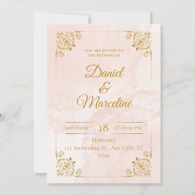 Blush Royale: A Golden Affair Wedding Invitation (Front)
