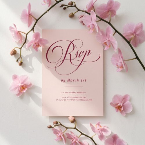 Blush RSVP Raspberry Script Wedding Card