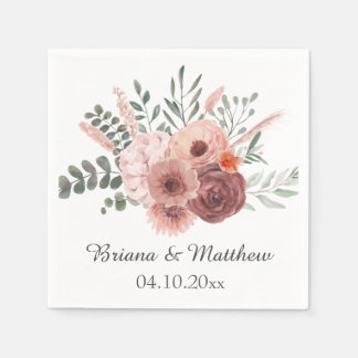 Blush Rust Floral Wedding Napkins
