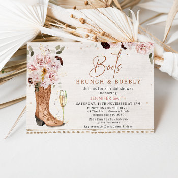 Blush Rustic Boots Brunch Bubbly Bridal Shower Invitation by figtreedesign at Zazzle