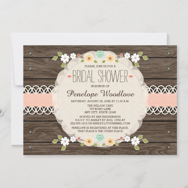 BLUSH RUSTIC FLORAL BOHO BRIDAL SHOWER INVITATIONS (Front)