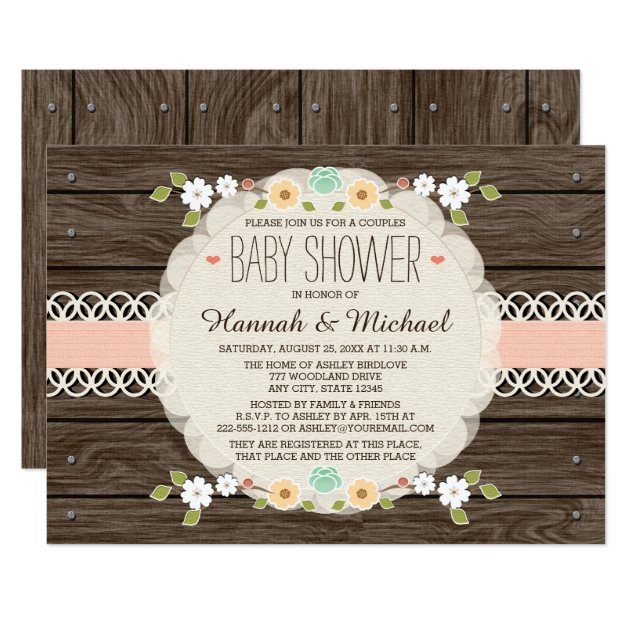 BLUSH RUSTIC FLORAL BOHO COUPLES BABY SHOWER CARD