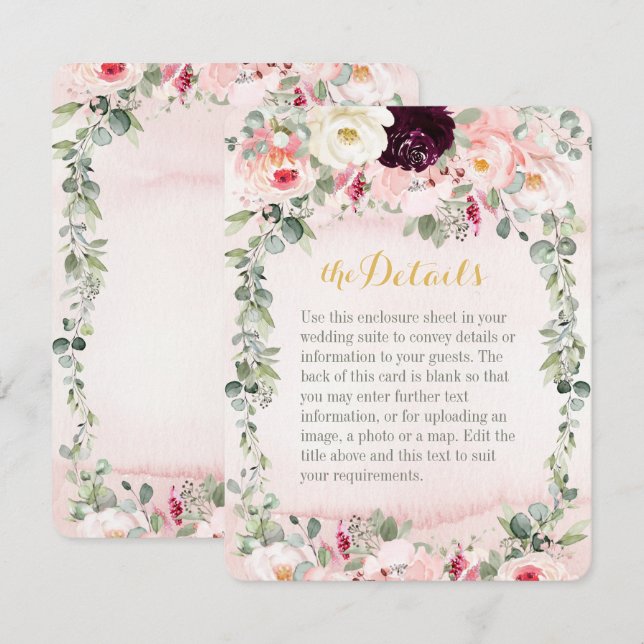 Blush Rustic Garden Wedding Details Enclosure Card (Front/Back)
