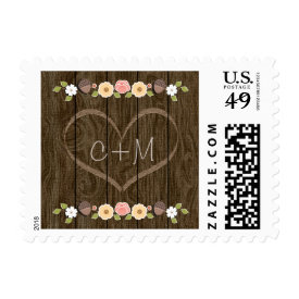 Blush Rustic Love Carved Initials Heart Wedding Postage