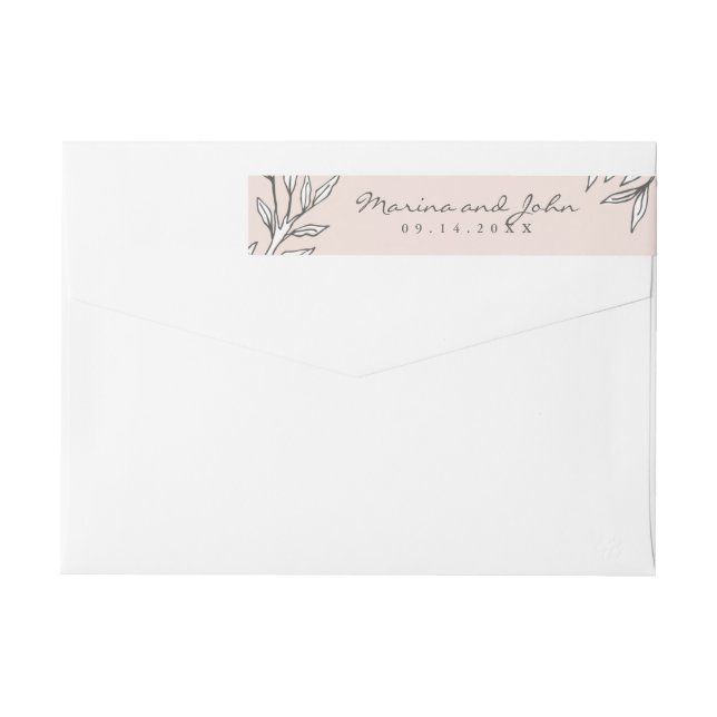 Blush Rustic Monogram Wreath Invitation Envelope Wrap Around Label (Back)