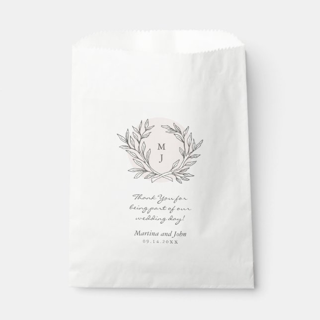 Blush Rustic Monogram Wreath Wedding Favor Bag (Front)