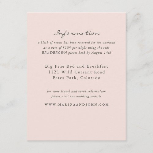 Blush Rustic Monogram Wreath Wedding Info Card