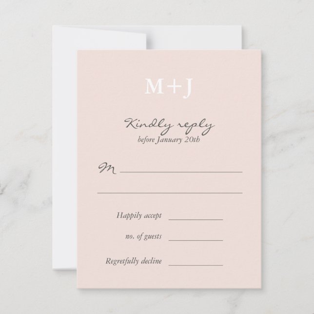 Blush Rustic Monogram Wreath Wedding RSVP reply (Front)