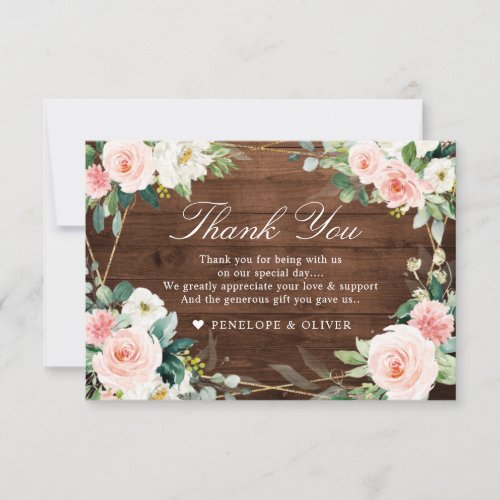 Blush Rustic Wood Floral Botanical Wedding Thank You Card