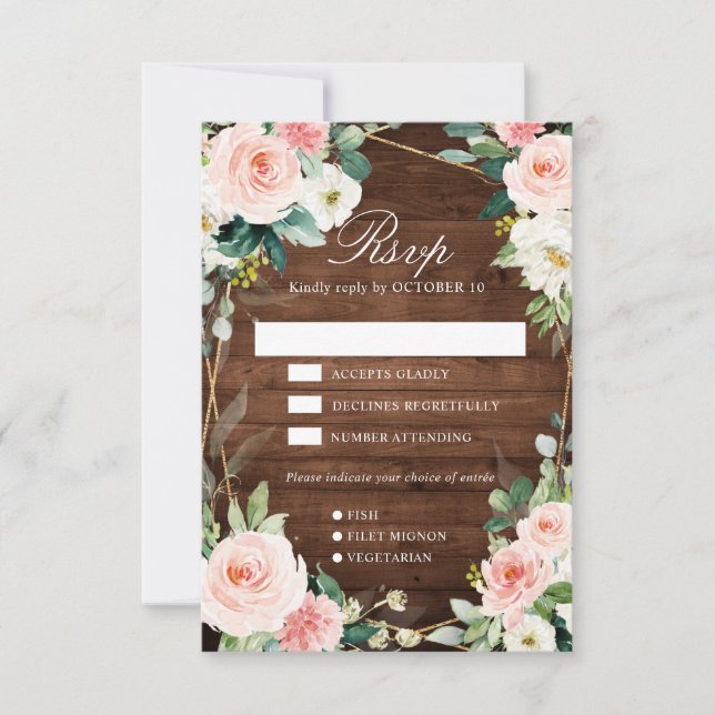 Blush Rustic Wood Floral Geometric Botanical RSVP Card (Front)