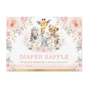 Blush Safari Jungle Baby Girl Shower Diaper Raffle Enclosure Card