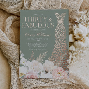  Blush & Sage 30th Birthday Rose Gold Gown Foil Invitation