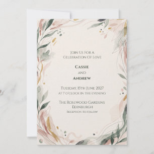 Blush Sage Abstract Botanical Wedding Invitation