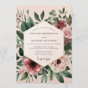 Blush Sage Anemone Wedding Invitation