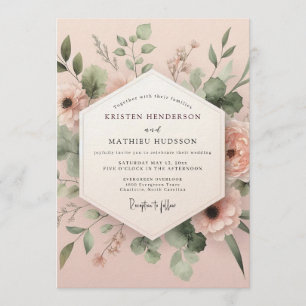 Blush Sage Aquarelle Flora Wedding Invitation