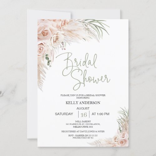 Blush Sage Boho Floral Bridal Shower Invitation