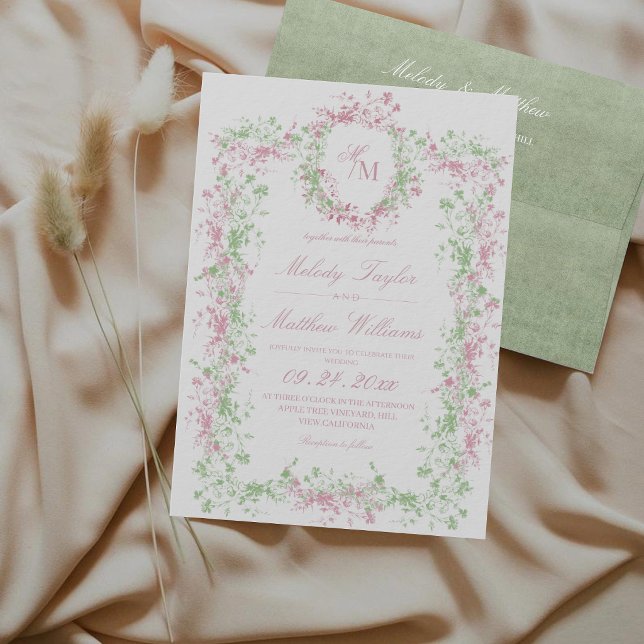 Blush & Sage Delicate French Wedding Invitation (Creator Uploaded)