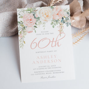 Blush & Sage Elegant Floral 60th Birthday Party Invitation